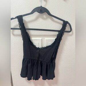 Urban Outfitters Black Lace-Trim Henley Peplum Top